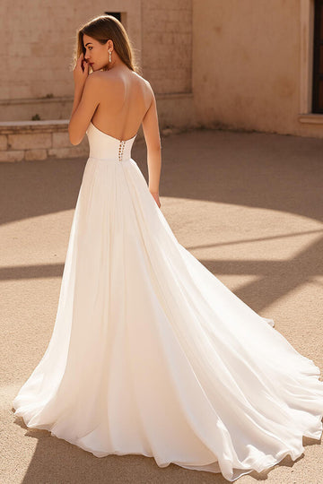 Ivory Simple A Line Strapless Court Train Wedding Dress